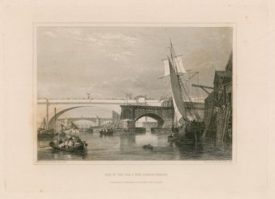 पुराने और नए लंदन ब्रिज का हिस्सा। 1832 को खींचा गया द्वारा एडवर्ड विलियम कुक