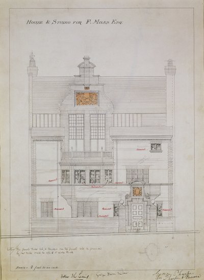 F. Miles Esq, Tite Street, Chelsea, 1878-79 (कागज पर wc und पेंसिल) के लिए हाउस एंड स्टूडियो के लिए कार्य ड्राइंग (देखें 176481, 176483-485) द्वारा एडवर्ड विलियम गॉडविन