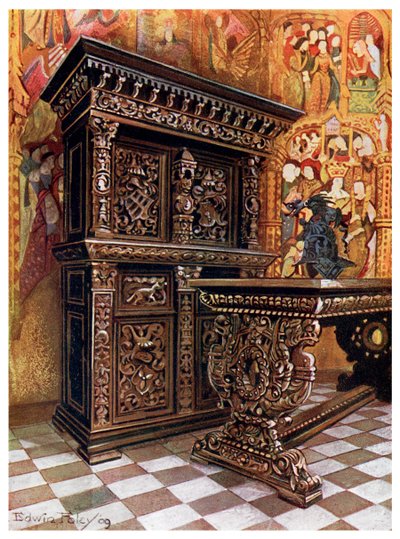 नक्काशीदार ओक armoire, 1910। द्वारा एडविन फोली