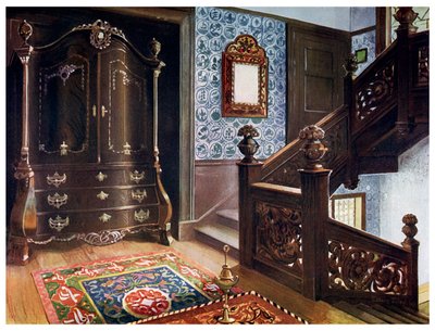 नक्काशीदार अखरोट बॉम्बे का पीछा करते हुए मोमो के साथ होता है, 1910। द्वारा एडविन फोली