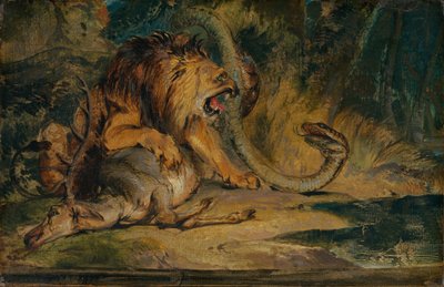 शेर अपने शिकार का बचाव करता है, c. 1840. द्वारा एडविन हेनरी लैंडसीर