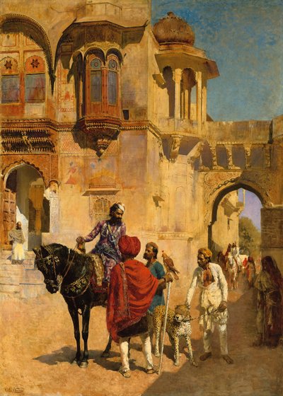 जोदपोर के एक महल के फॉरेकोर्ट में हंट के लिए प्रस्थान, c.1898-1900 द्वारा Edwin Lord Weeks