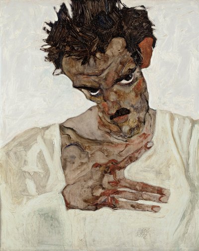 लोअर हेड के साथ सेल्फ-पोर्ट्रेट द्वारा Egon Schiele