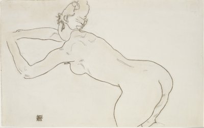 महिला नग्न घुटना टेककर और बाईं ओर झुकते हुए, 1918 द्वारा Egon Schiele