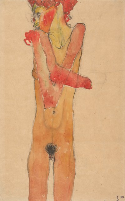 मुड़ी हुई बाहों वाली लड़की, 1910 द्वारा Egon Schiele