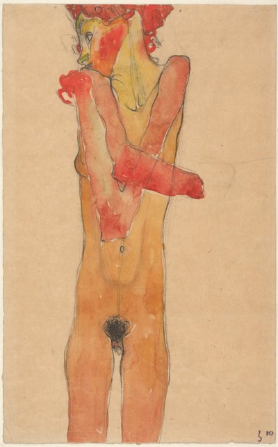 फोल्डेड आर्म्स के साथ न्यूड गर्ल, 1910 द्वारा Egon Schiele
