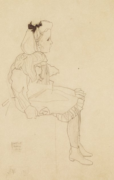 सीड गर्ल विद ए बो इन द हेयर, 1909 द्वारा इगोन शीले