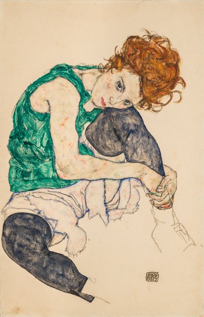 1917 में बेंट घुटने के साथ बैठा महिला द्वारा Egon Schiele