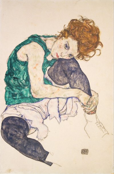 पैर वाली महिला एडेल हर्म्स के साथ बैठी द्वारा Egon Schiele