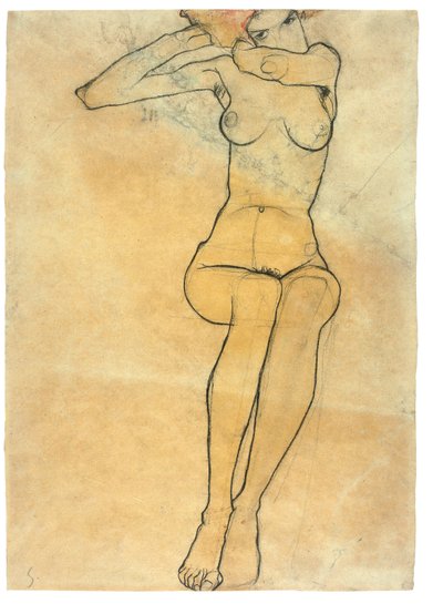 नग्न बैठे, 1910 द्वारा Egon Schiele