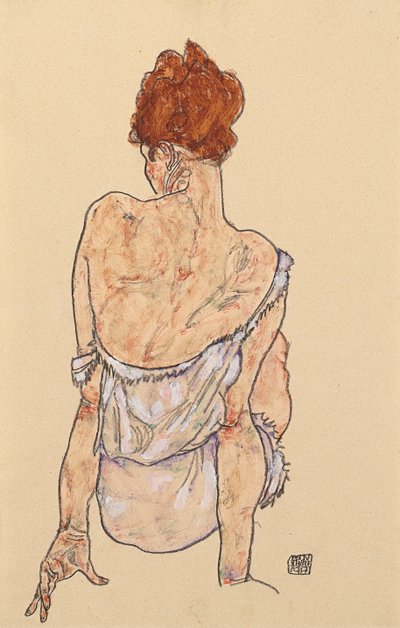 अंडरवियर में बैठी महिला, रियर व्यू, 1917 द्वारा Egon Schiele