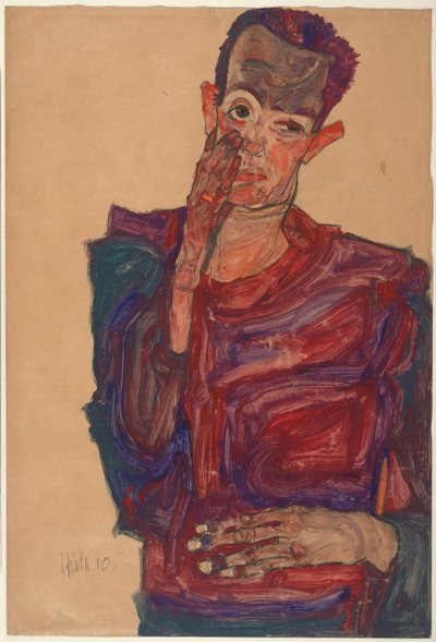 सेल्फ-पोर्ट्रेट विद आईलीड पुल डाउन, 1910 द्वारा इगोन शीले
