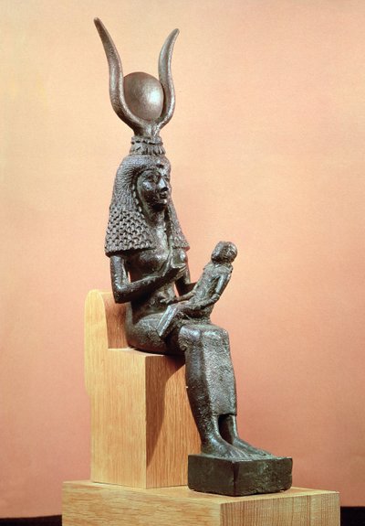 शिशु होरस (कांस्य) को चूसते हुए आइसिस द्वारा Egyptian