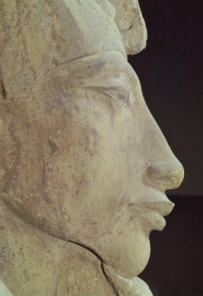 अमून, कर्णक के मंदिर से एमेनोफिस IV (अखेनटेन) (c.1364-1347 ईसा पूर्व) की बस्ट, c.1353-1337 ईसा पूर्व (सैंडस्टोन) (विस्तार) द्वारा Egyptian 18th Dynasty