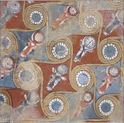 अमेनहोट III के महल से सीलिंग पेंटिंग, c.1390–1353 ईसा पूर्व (सूखे कीचड़, मिट्टी का प्लास्टर, गेसो) द्वारा मिस्र का 18वां राजवंश Dy