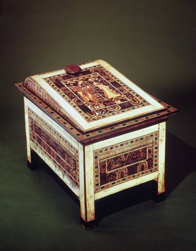 टोटनखामुन के मकबरे से कॉफ़र (c.1370-1352 ईसा पूर्व) न्यू किंगडम (लकड़ी, कांस्य, हाथीदांत और रंगीन शीशे का आवरण) (220898 भी देखें) द्वारा मिस्र का 18वां राजवंश Dy