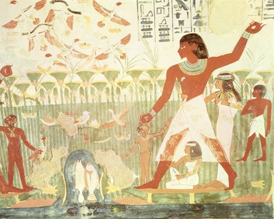 शिकार और मछली पकड़ने, Nakht के मकबरे से, न्यू किंगडम (दीवार पेंटिंग) द्वारा Egyptian 18th Dynasty