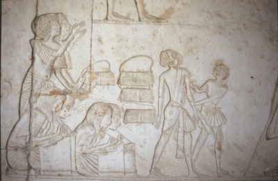 राहत कार्य में चित्रण, हॉरहेब के मकबरे से (c.1323-1295 ईसा पूर्व) न्यू किंगडम (दीवार पेंटिंग) (विस्तार के लिए 218337 देखें) द्वारा मिस्र का 18वां राजवंश Dy