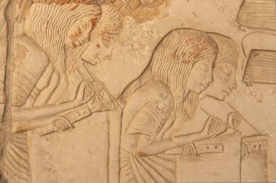 राहत कार्य में चित्रण, हॉरहेब के मकबरे से (c.1323-1295 ईसा पूर्व) न्यू किंगडम (दीवार पेंटिंग) (218338 का विस्तार) द्वारा मिस्र का 18वां राजवंश Dy