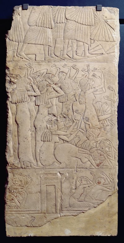 दफन के दौरान विलाप के दृश्य, सकारा, न्यू किंगडम से, c.1330 ईसा पूर्व (चूना पत्थर) द्वारा Egyptian 18th Dynasty