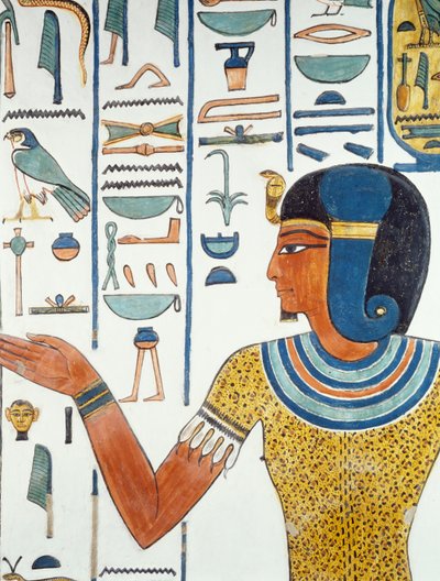 Hornedjitef के साथ स्तंभ, Nefertari के दफन कक्ष में भित्तिचित्रों का विवरण, क्वींस की घाटी, लक्सर, थेब्स (यूनेस्को विश्व विरासत सूची) द्वारा मिस्र का 19 वां राजवंश