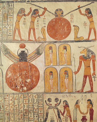 रेम्बेस VI (r.1143-1136 ईसा पूर्व) के मकबरे के दफन कक्ष से पृथ्वी की पुस्तक से विस्तार, न्यू किंगडम (दीवार पेंटिंग) द्वारा Egyptian 20th Dynasty