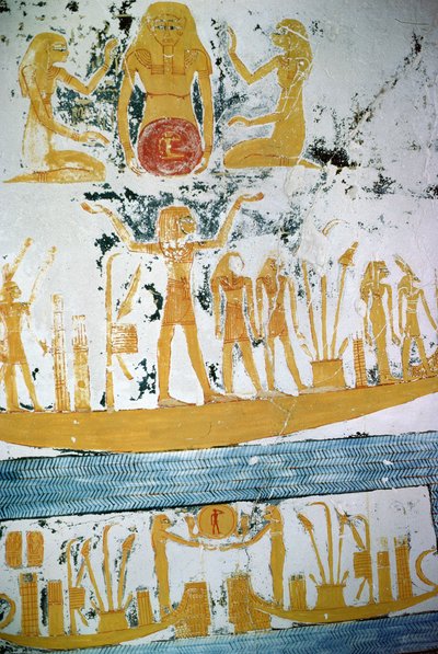 रेम्स इन द नाइट बोट, रेमेस VI, न्यू किंगडम के मकबरे से (c.1145-1137 ईसा पूर्व) (भित्ति चित्र) द्वारा मिस्र का 20 वां राजवंश