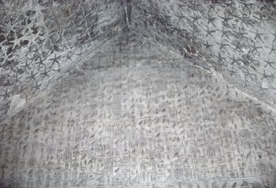 ऊना के पिरामिड, पुराने साम्राज्य (चित्रित पत्थर) की कब्र कक्ष की छत और दीवार द्वारा Egyptian 5th Dynasty