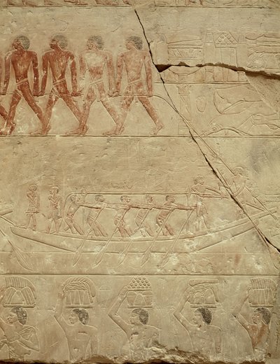 मेरुका, पुराने साम्राज्य (चित्रित चूना पत्थर) के मस्तबा से एक नौका द्वारा Egyptian 6th Dynasty