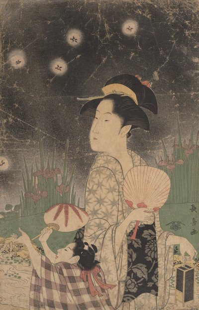 जुगनू पकड़ने वाली महिला और बच्चा, सीए। 1793. द्वारा Eis Esai Chōki
