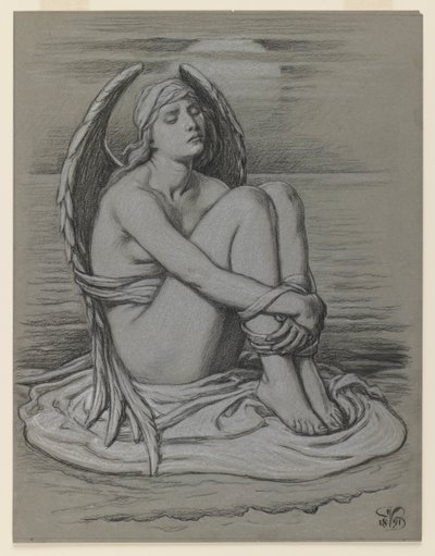 बाउंड एंजल, 1891 (बुना कागज पर काले और सफेद चाक या क्रेयॉन) द्वारा एलीहु वेडर