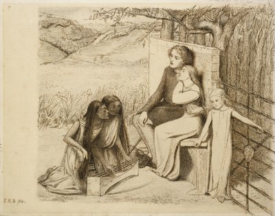 दो प्रेमी, 1854 (ऑफ-व्हाइट पेपर पर कलम और भूरी स्याही) द्वारा एलिजाबेथ एलेनोर सिडल
