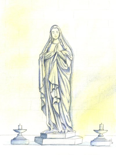 धन्य वर्जिन मैरी की एक प्रतिमा, 2001 (कागज पर w - c) द्वारा एलिजाबेथ वांगो