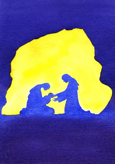 यीशु का जन्म बेथलहम, 2001 (कागज पर w - c) में हुआ है द्वारा एलिजाबेथ वांगो