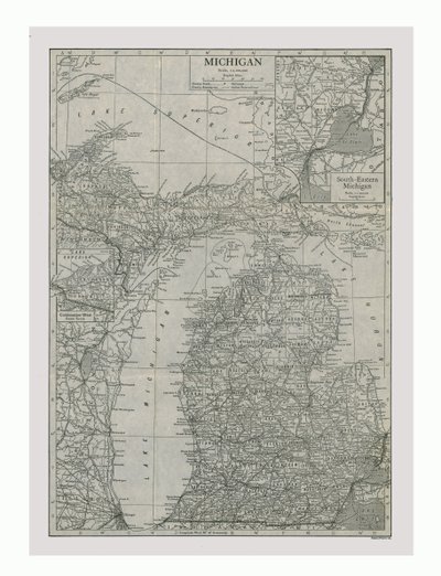 मिशिगन का नक्शा, संयुक्त राज्य अमेरिका, c1900। द्वारा एमरी वॉकर