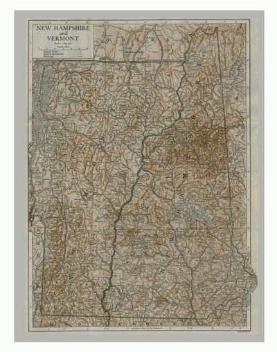 न्यू हैम्पशायर और वर्मोंट का मानचित्र, संयुक्त राज्य अमेरिका, c1900s। द्वारा एमरी वॉकर