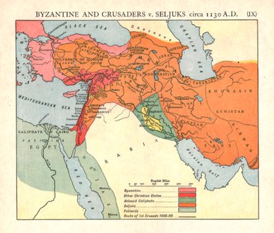बीजान्टिन और क्रूसेडर्स वी। सेल्जूक्स, लगभग 1130 ईस्वी, c1915। द्वारा एमरी वाकर लिमिटेड