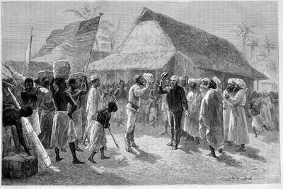 "ले टूर डू मोंडे" में सर हेनरी मॉर्टन स्टेनली (1841-1904) और डेविड लिविंगस्टोन (1813-1873) के बीच बैठक द्वारा एमिल एंटोनी बेयर्ड