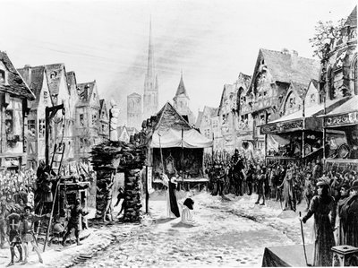 जोन ऑफ आर्क ने ओल्ड टाउन स्क्वायर में, &39;जोन ऑफ आर्क से रेन&39; तक c.1900 को जिंदा जला दिया द्वारा एमिल देशेश
