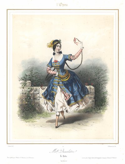 फ्रेंच बैले डांसर एडेल डुमिलाट्रे पेरिस ओपेरा में नृत्य करते हुए, c1840 (कलर लिथो) द्वारा एमिल डेसमैन