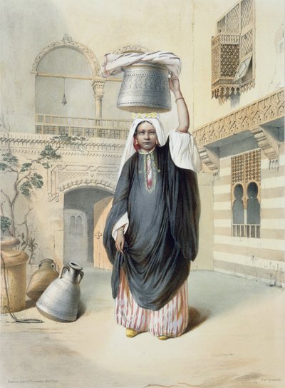 काहिरा के हम्माम से लौटती हुई युवा अरब लड़की, &39;द वैली ऑफ द नाइल&39; का चित्रण, एमिल देसामिसन (1812-80) पब द्वारा उकेरा गया। लेमरसीर द्वारा, 1848 द्वारा एमिल प्रिसे डी'वेनस