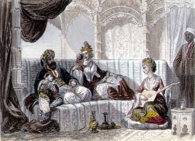रूरग्यू भाइयों द्वारा उकेरी गई 'कॉन्स्टेंटिनोपल एंड द ब्लैक सी' से एक बे और उसके परिवार के साथ इंटीरियर द्वारा एमिल और रूएरग एडॉल्फे रूएरग्यू