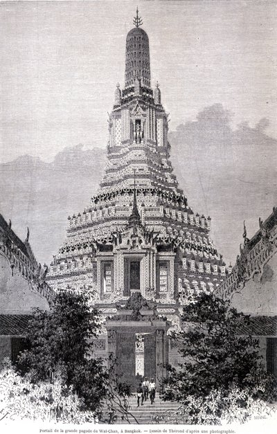 ग्रेट वाट-चान शिवालय, बैंकॉक का पोर्टल। थेरॉन्ड द्वारा ड्राइंग। द्वारा एमिल थियोडोर थेरॉन्ड