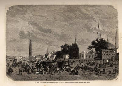 1862 की तुर्की महिलाओं पर एफ. जेरूसालेमी द्वारा किए गए अध्ययन को स्पष्ट करने के लिए थेरोंड द्वारा चित्रित एट मेडन, कॉन्स्टेंटिनोपल (वर्तमान में इस्तांबुल, तुर्की) का वर्ग। एडौर्ड चार्टन द्वारा संपादित "" ले टूर डू मोंडे "" में उत्कीर्णन द्वारा एमिल थियोडोर थेरॉन्ड