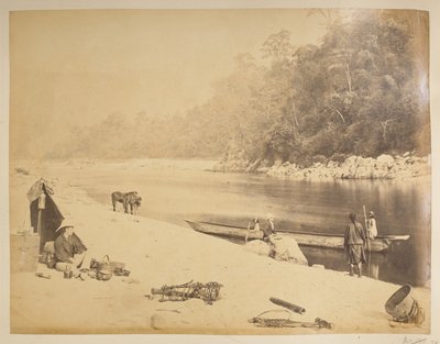 भीरकोटी के पास तीस्ता नदी पर फेरी। दार्जिलिंग का नज़ारा। 1870 का दशक द्वारा अंग्रेजी फोटोग्राफर