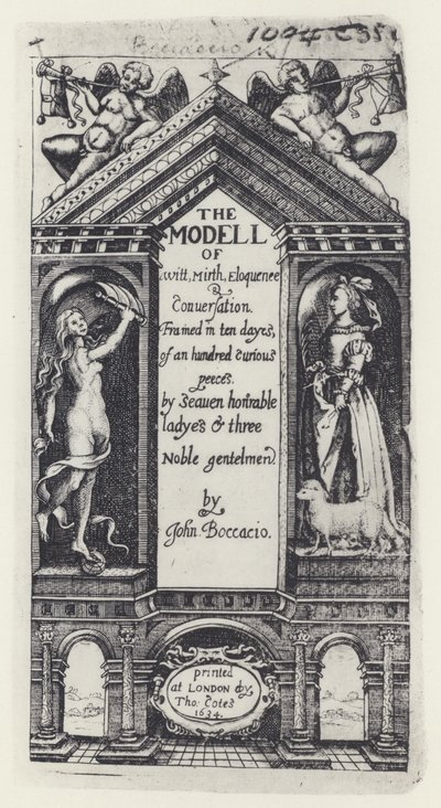 G Boccaccio, The Model of Witt, Decameron, T Cotes for B Allen and W Hope 1634 (b/w photo) द्वारा अंग्रेजी फोटोग्राफर