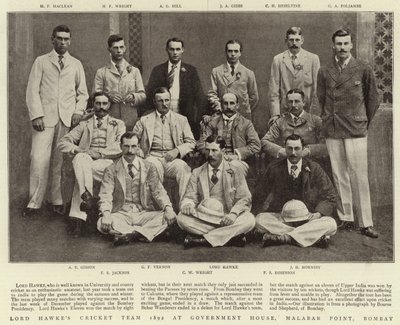 लॉर्ड हॉक्स क्रिकेट टीम 1892 गवर्नमेंट हाउस, मालाबार पॉइंट, बॉम्बे में द्वारा अंग्रेजी फोटोग्राफर
