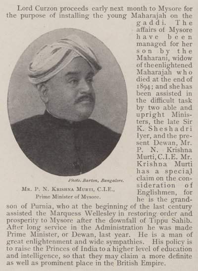 श्री पीएन कृष्ण मूर्ति, CIE, मैसूर के प्रधान मंत्री द्वारा अंग्रेजी फोटोग्राफर