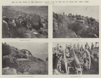 अभियान के करतबों में से एक, 1400 फीट ऊंची कोल्स कोप के शीर्ष पर बंदूकें ले जाना द्वारा अंग्रेजी फोटोग्राफर