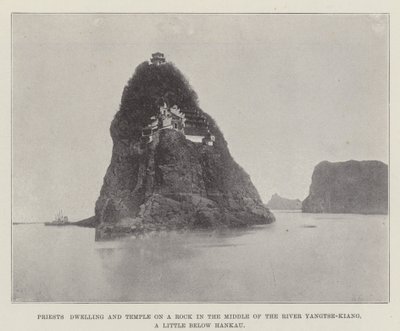 यांग्त्से-किंग नदी के मध्य में एक चट्टान पर पुजारी ड्वेलिंग और मंदिर, हांकॉउ के एक छोटे से नीचे द्वारा अंग्रेजी फोटोग्राफर